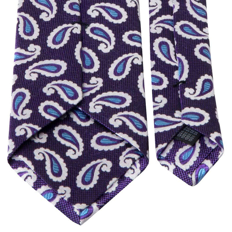 Lila Seiden-Jacquard Krawatte mit Paisley-Muster in Hellblau/Weiß von BGENTS Rückseite