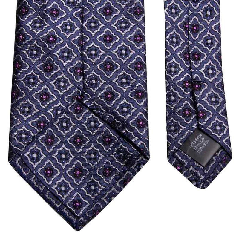 Seiden-Jacquard Krawatte in Blau mit geometrischem Muster von BGENTS Rückseite