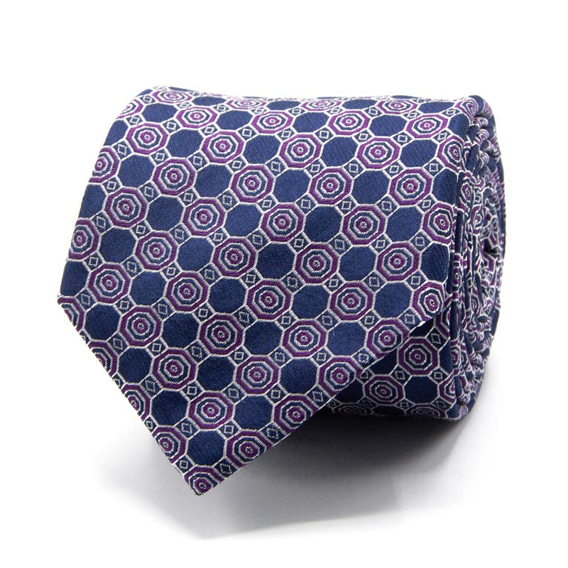 Seiden-Jacquard Krawatte in Blau mit geometrischem Muster in Lila von BGENTS