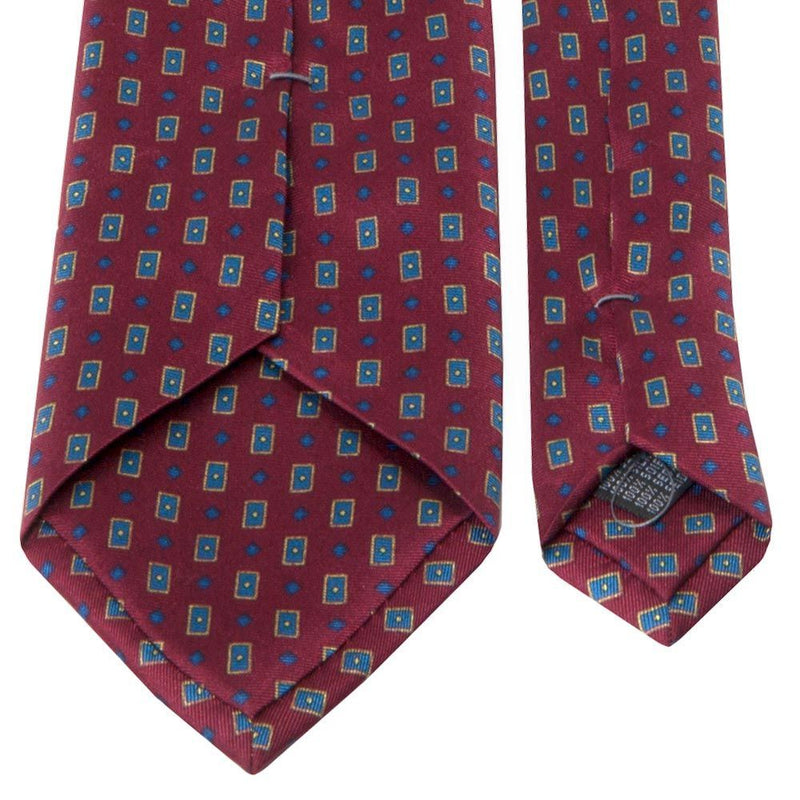 Twill-Krawatte aus reiner Seide in Bordeaux mit geometrischem Muster von BGENTS Rückseite