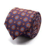 Dunkelblaue Seiden-Jacquard Krawatte mit geometrischem Muster in Orange von BGENTS