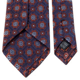 Dunkelblaue Seiden-Jacquard Krawatte mit geometrischem Muster in Orange von BGENTS Rückseite