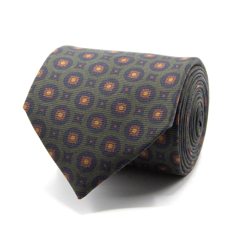 Saglia-Krawatte aus reiner Seide in Olive mit geometrischem Muster von BGENTS