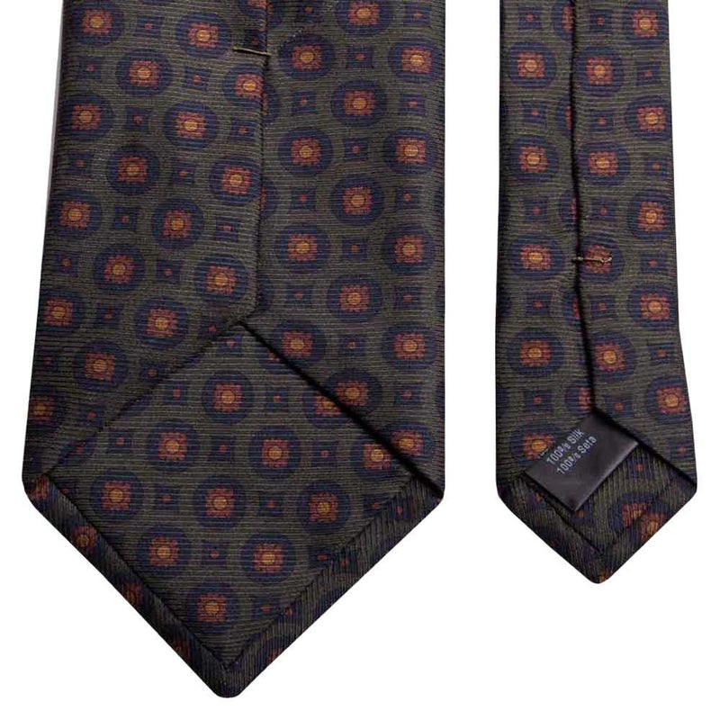 Saglia-Krawatte aus reiner Seide in Olive mit geometrischem Muster von BGENTS Rückseite