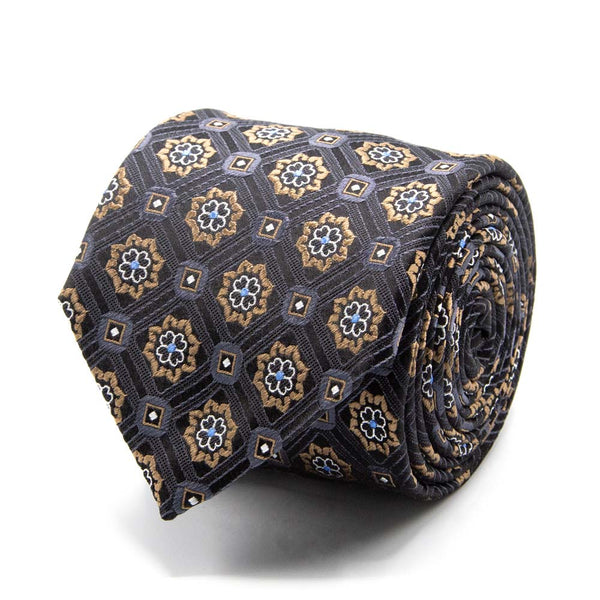 Schwarze Seiden-Jacquard Krawatte mit geometrischem Muster in Hellbraun von BGENTS