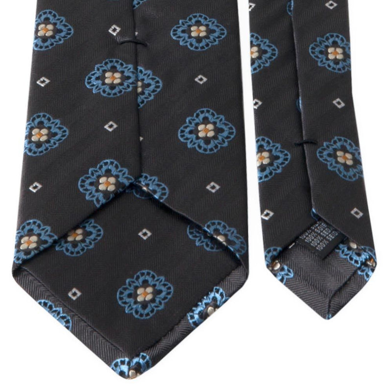 Graue Seiden-Jacquard Krawatte mit geometrischem Muster von BGENTS Rückseite