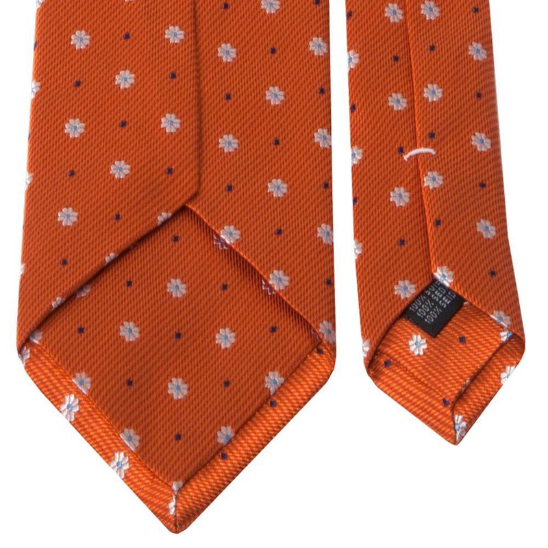 Seiden-Jacquard Krawatte in Orange mit Blüten-Muster von BGENTS Rückseite