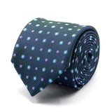  Petrolblaue Seiden-Jacquard Krawatte mit Blüten-Muster von BGENTS