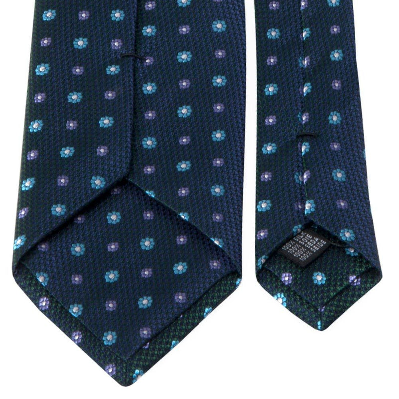  Petrolblaue Seiden-Jacquard Krawatte mit Blüten-Muster von BGENTS Rückseite