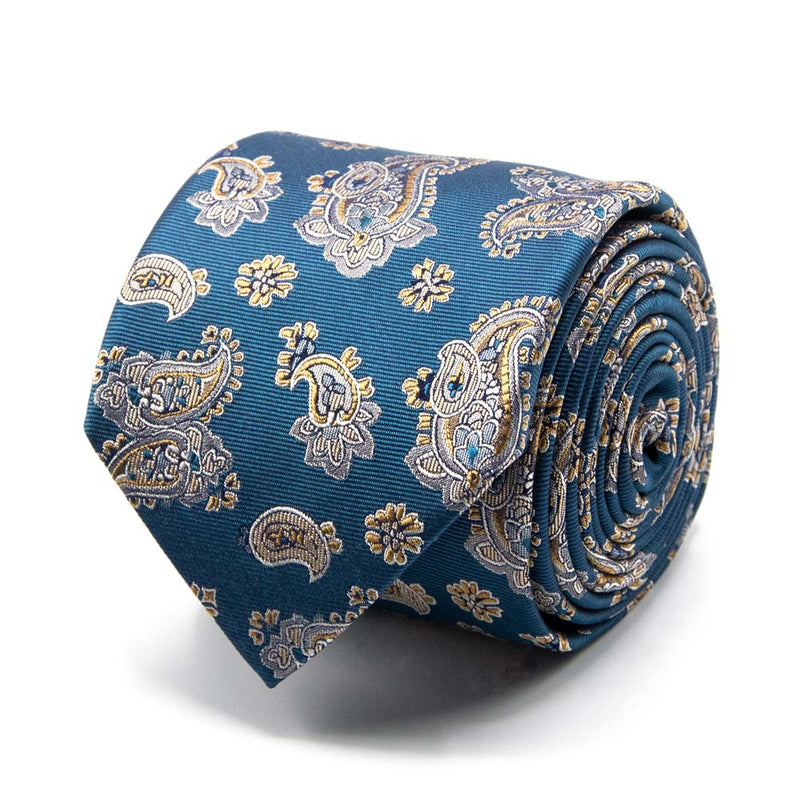 Petrolblaue Seiden-Jacquard Krawatte mit Paisley-Muster von BGENTS