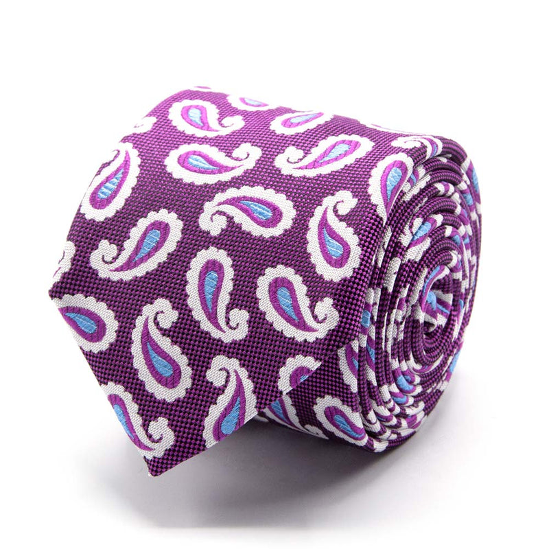 Seiden-Jacquard Krawatte in Pink mit Paisley-Muster in Hellblau/Weiß von BGENTS