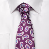 Seiden-Jacquard Krawatte in Pink mit Paisley-Muster in Hellblau/Weiß von BGENTS am Hemd gebunden