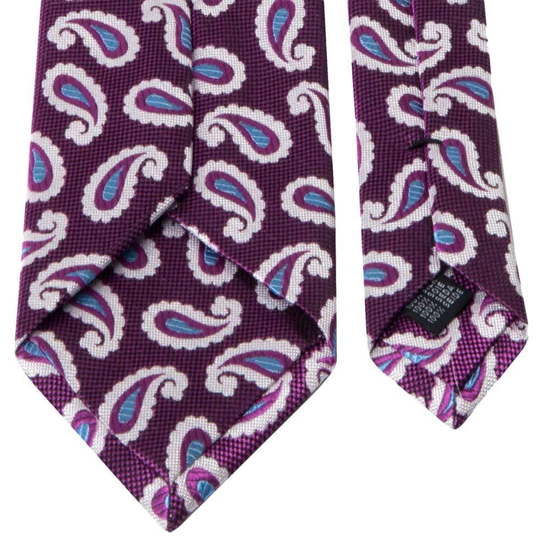 Seiden-Jacquard Krawatte in Pink mit Paisley-Muster in Hellblau/Weiß von BGENTS Rückseite