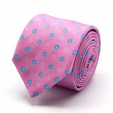 Rosa Seiden-Jacquard Krawatte mit hellblauem Blüten-Muster von BGENTS