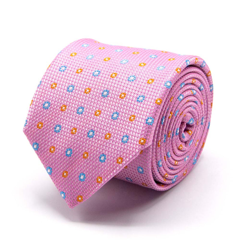 Rosa Seiden-Jacquard Krawatte mit Blüten-Muster von BGENTS