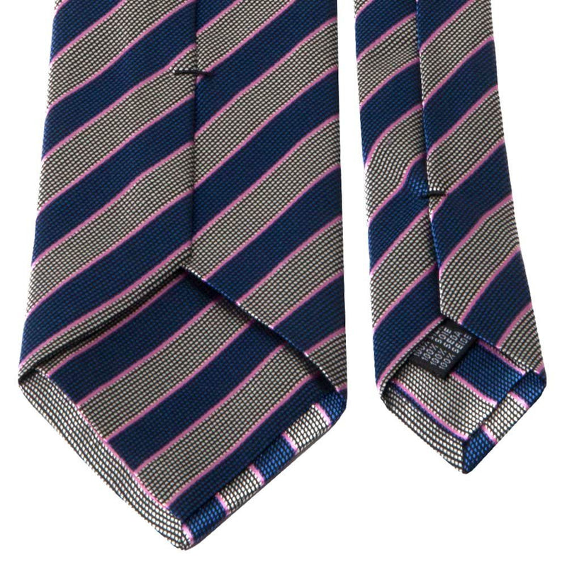 Blau/Rosa Gestreifte Seiden-Jacquard Krawatte von BGENTS Rückseite