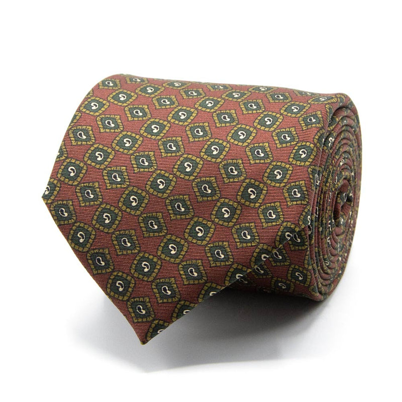 Rostbraune Saglia-Krawatte aus reiner Seide mit mini Paisley-Muster von BGENTS