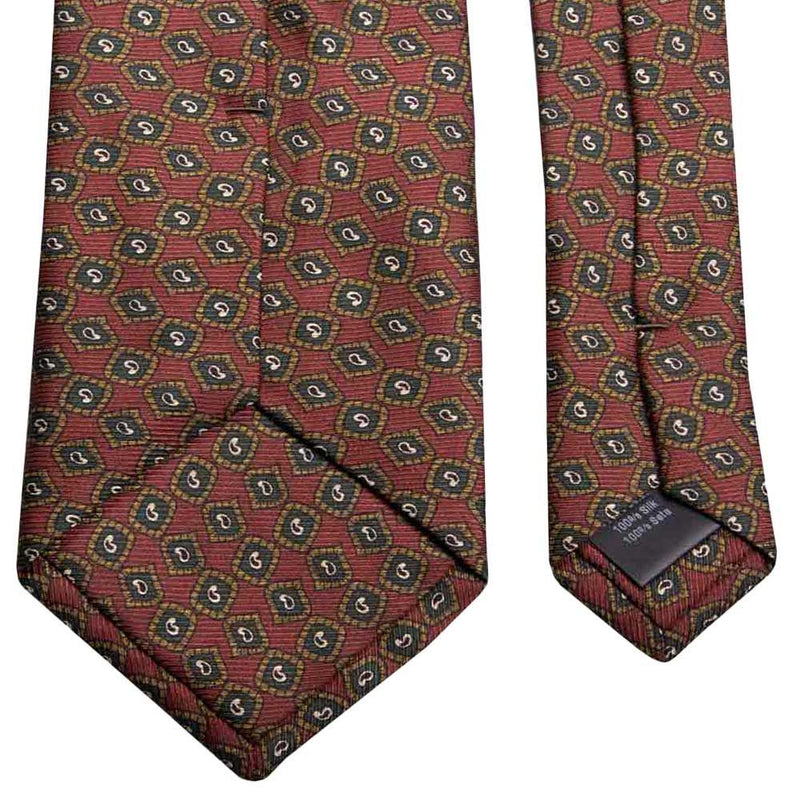 Rostbraune Saglia-Krawatte aus reiner Seide mit mini Paisley-Muster von BGENTS Rückseite