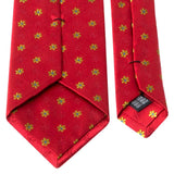 Rote Seiden-Jacquard Krawatte mit grünem Blüten-Muster von BGENTS Rückseite