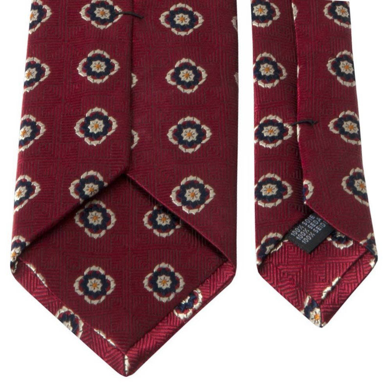 Weinrote Seiden-Jacquard Krawatte mit Blüten-Muster von BGENTS Rückseite