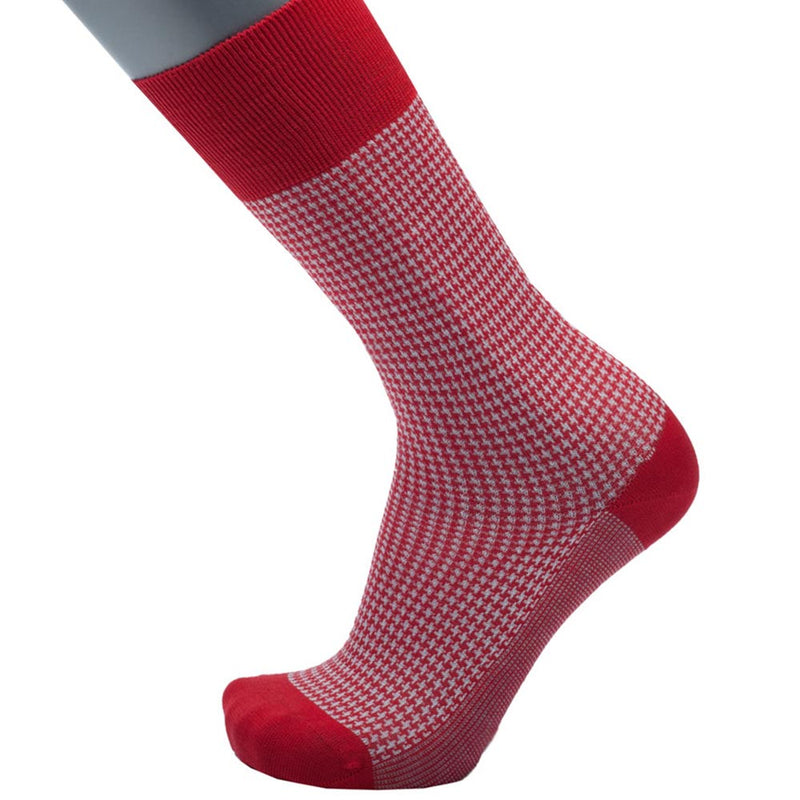 Feine Socken aus 100 % Baumwolle mit Hahnentrittmuster in Rot, Gr. 41/42 - BGENTS
