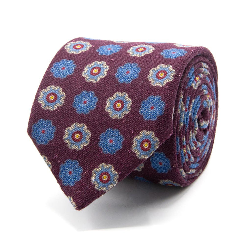 Lila Krawatte aus Wolle-/Seiden-Gemisch mit Blüten-Muster von BGENTS