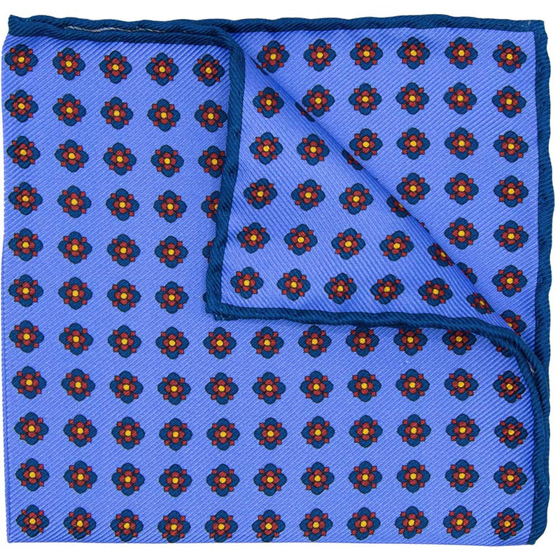 Handrolliertes Saglia-Einstecktuch aus reiner Seide in Hellblau mit Blüten Muster von BGENTS gelegt