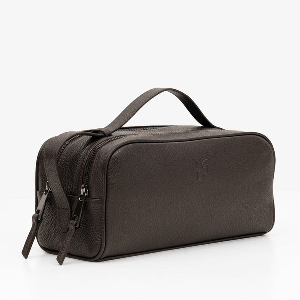 Washbag - aus Leder mit doppeltem Reißverschluß