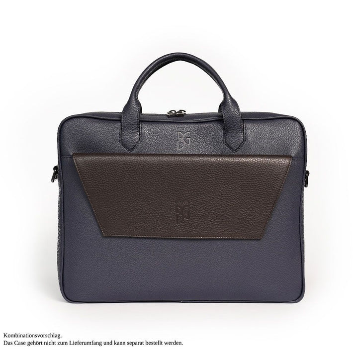Akten- und Laptoptasche aus genarbtem Leder in Dunkelblau in Kombination mit Braunem Tablet- und Labtopcase von BGENTS