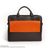 Akten- und Laptoptasche aus genarbtem Leder in Braun in Kombination mit Tablet- und Labtopcase in Orange von BGENTS
