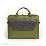 Akten- und Laptoptasche aus genarbtem Leder in Olive-Grün in Kombination mit grauem Tablet- und Labtopcase von BGENTS