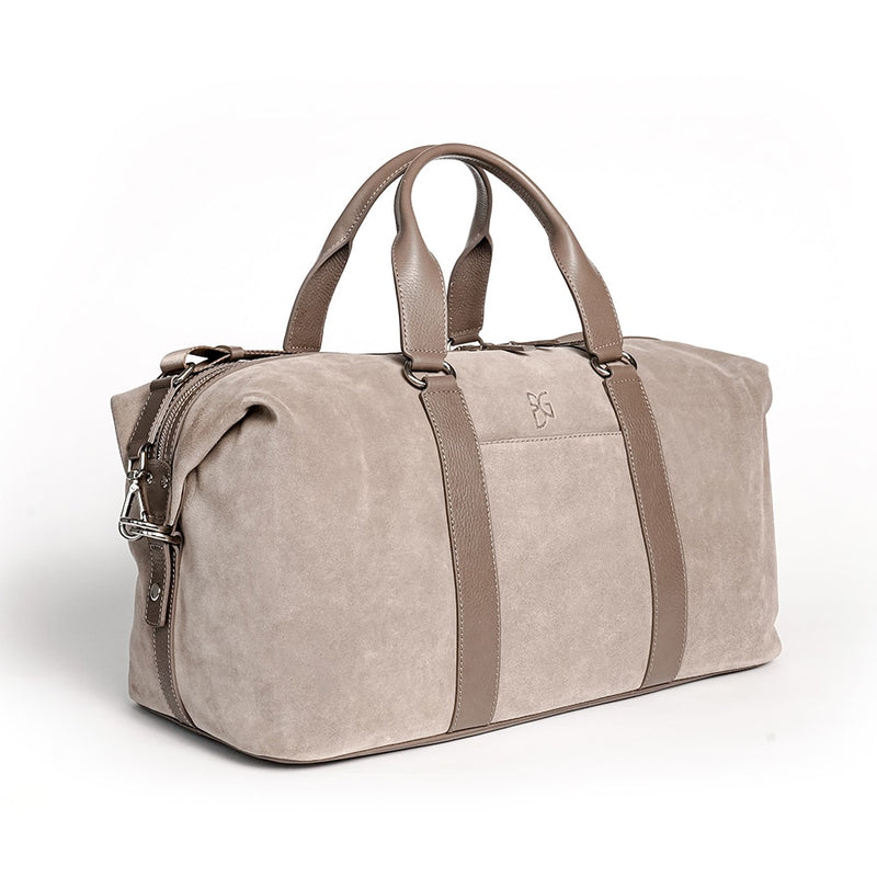 Weekender Reisetasche Paul Large aus feinstem Velour- Rindsleder in Sand/Beige von BGENTS Seitenansicht