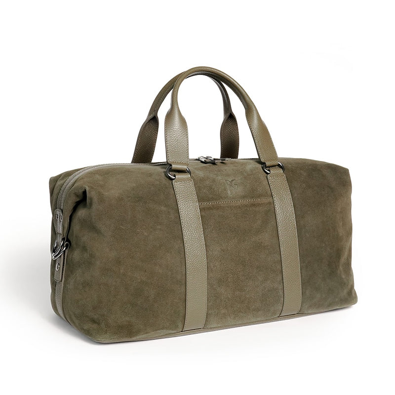 Weekender Reisetasche Paul Large aus feinstem Velour- Rindsleder in Olive-Grün von BGENTS Setenansicht
